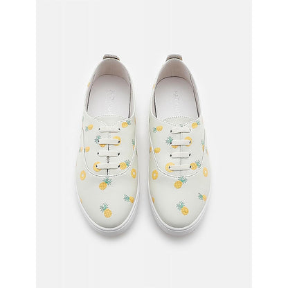 PAZZION Women Light Green Fruity Print Leather Sneakers