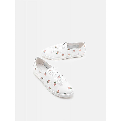 PAZZION Women White Fruity Print Leather Sneakers