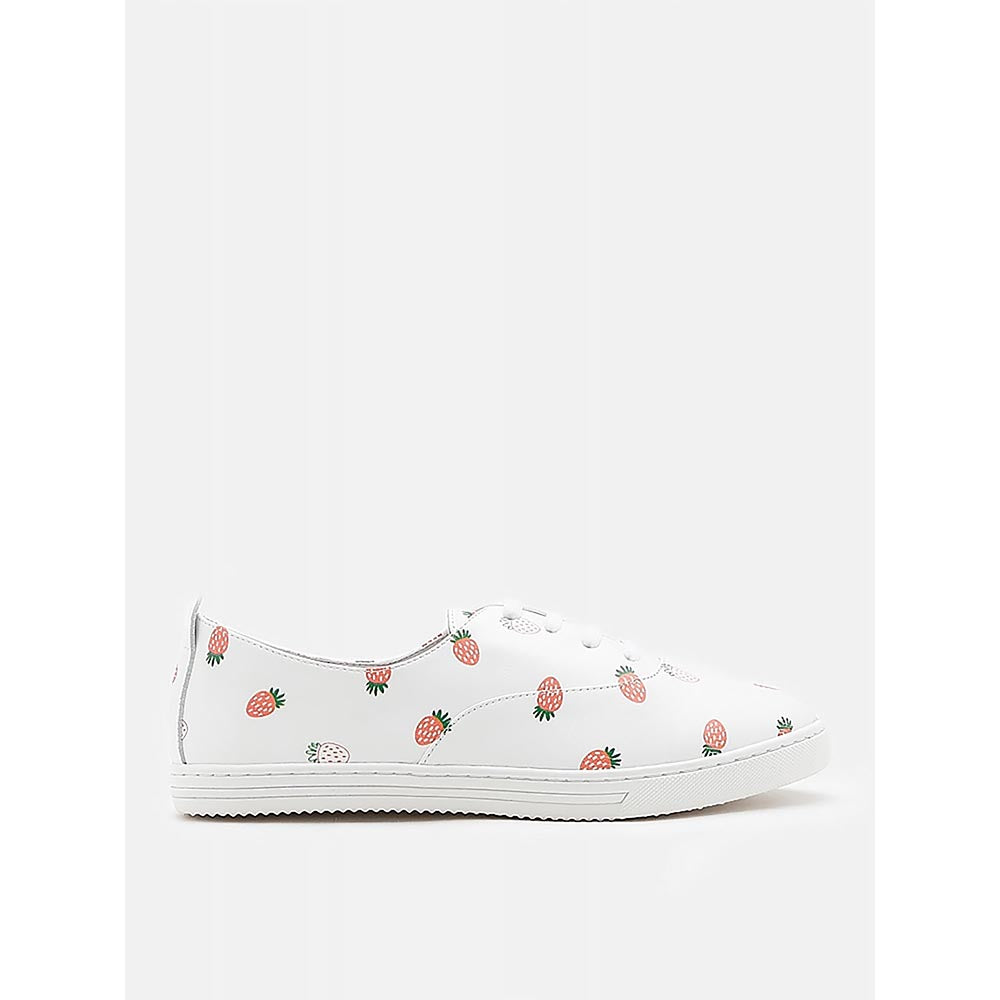 PAZZION Women White Fruity Print Leather Sneakers