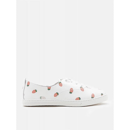 PAZZION Women White Fruity Print Leather Sneakers