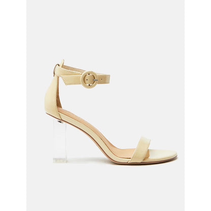 PAZZION Women Cream Strappy Block Heels