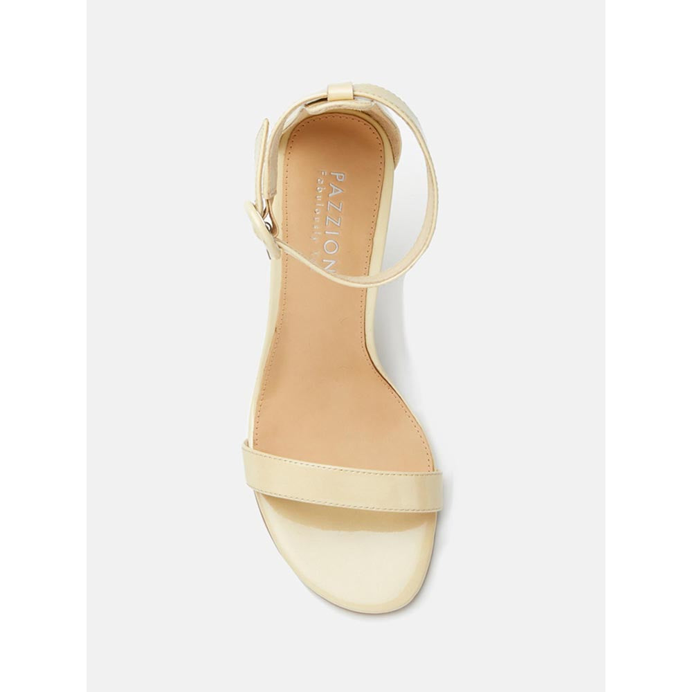 PAZZION Women Cream Strappy Block Heels
