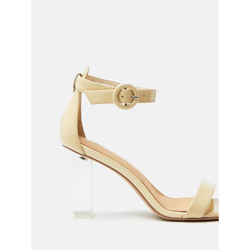 PAZZION Women Cream Strappy Block Heels