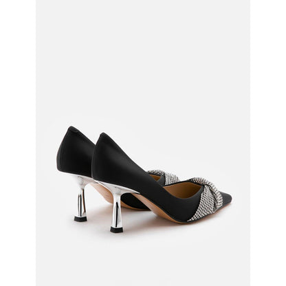 PAZZION Women Black Crystal Twist Embellished Cross Strap Pump Heels