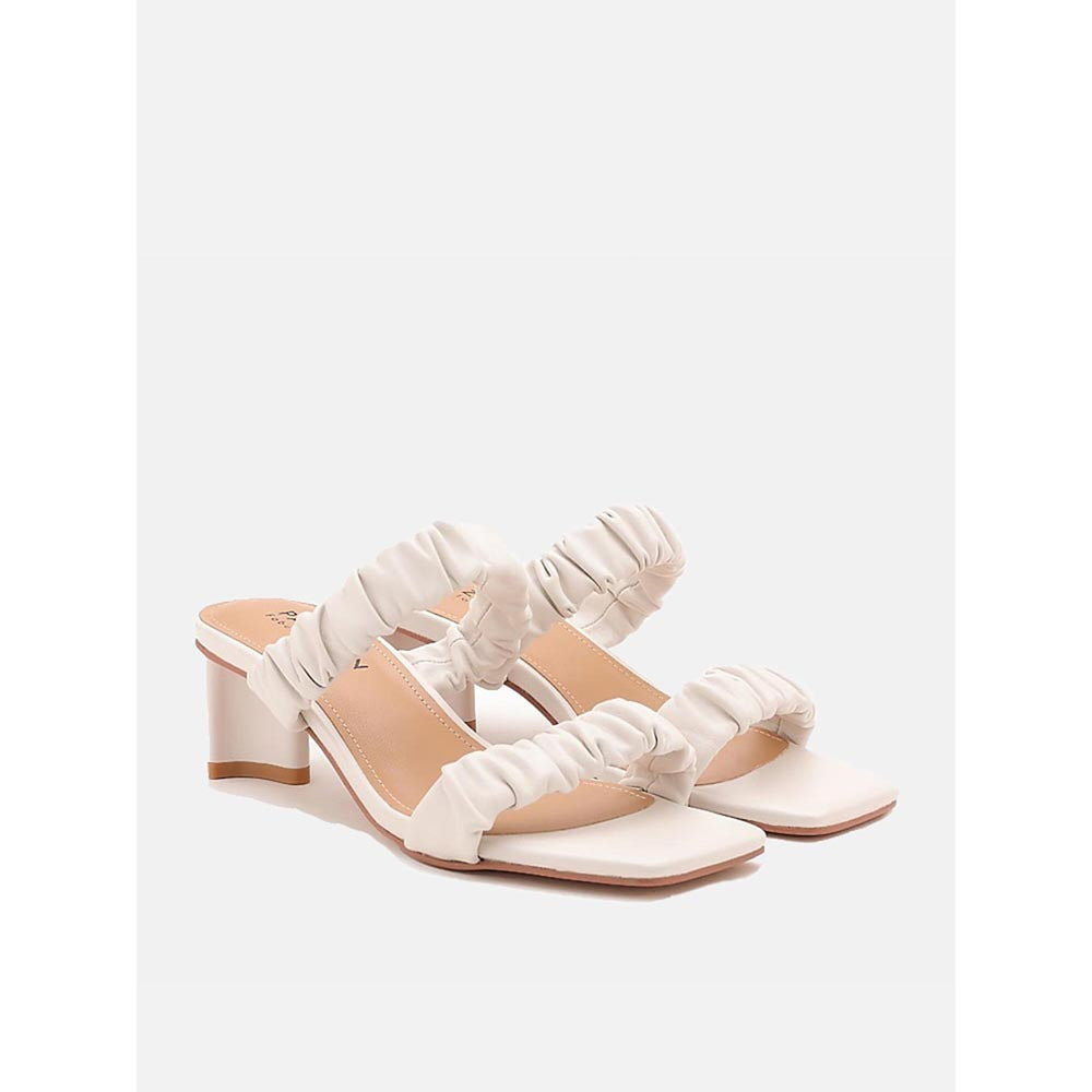 PAZZION Women Cream Weaved Strap Sandal Heels