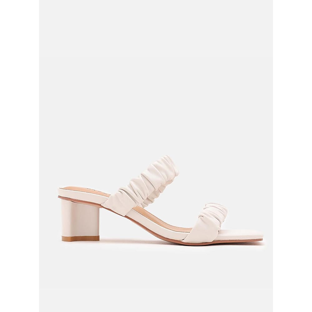 PAZZION Women Cream Weaved Strap Sandal Heels