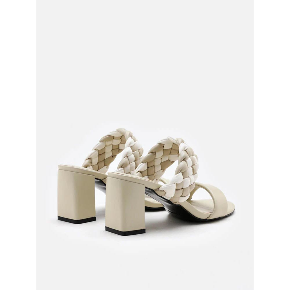 PAZZION Women Off White Braided Two-Tone Sandal Heels