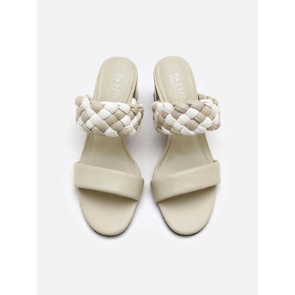 PAZZION Women Off White Braided Two-Tone Sandal Heels