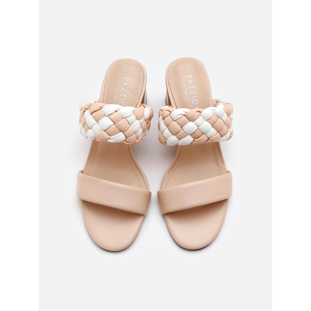 PAZZION Women Peach Braided Two-Tone Sandal Heels