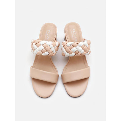 PAZZION Women Peach Braided Two-Tone Sandal Heels