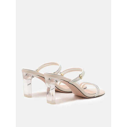 PAZZION Women Cream Diamante Block Heels