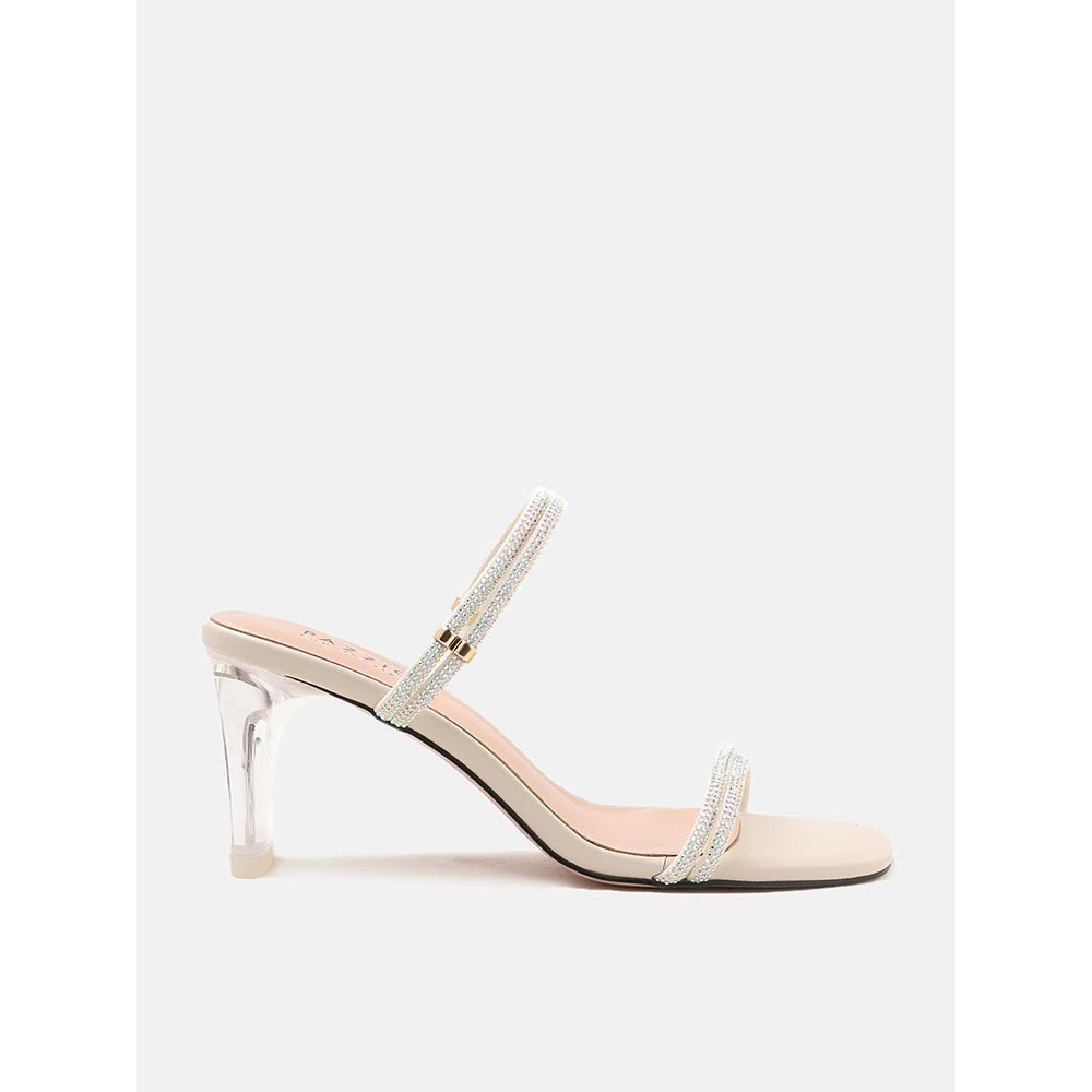 PAZZION Women Cream Diamante Block Heels