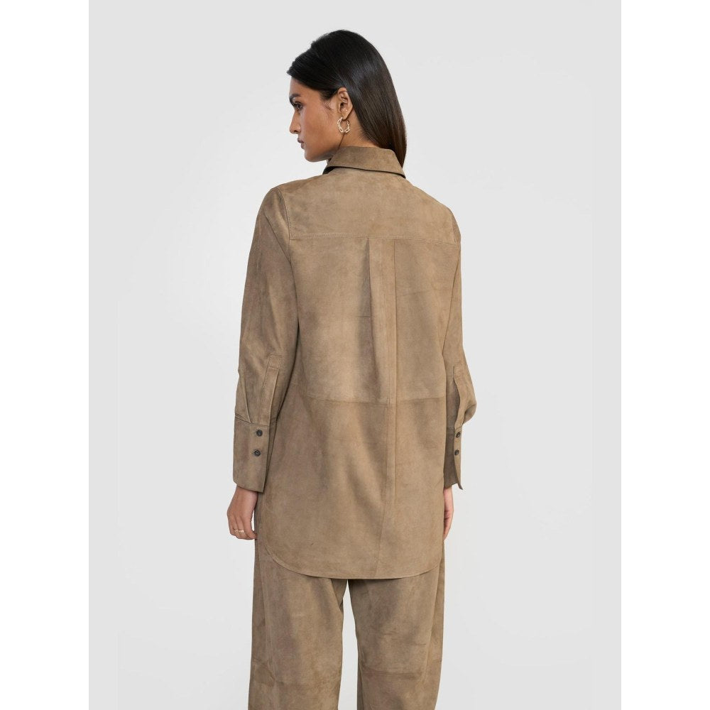 Perona Brown Mizuki Suede Solid Shirt