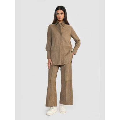 Perona Brown Mizuki Suede Solid Shirt