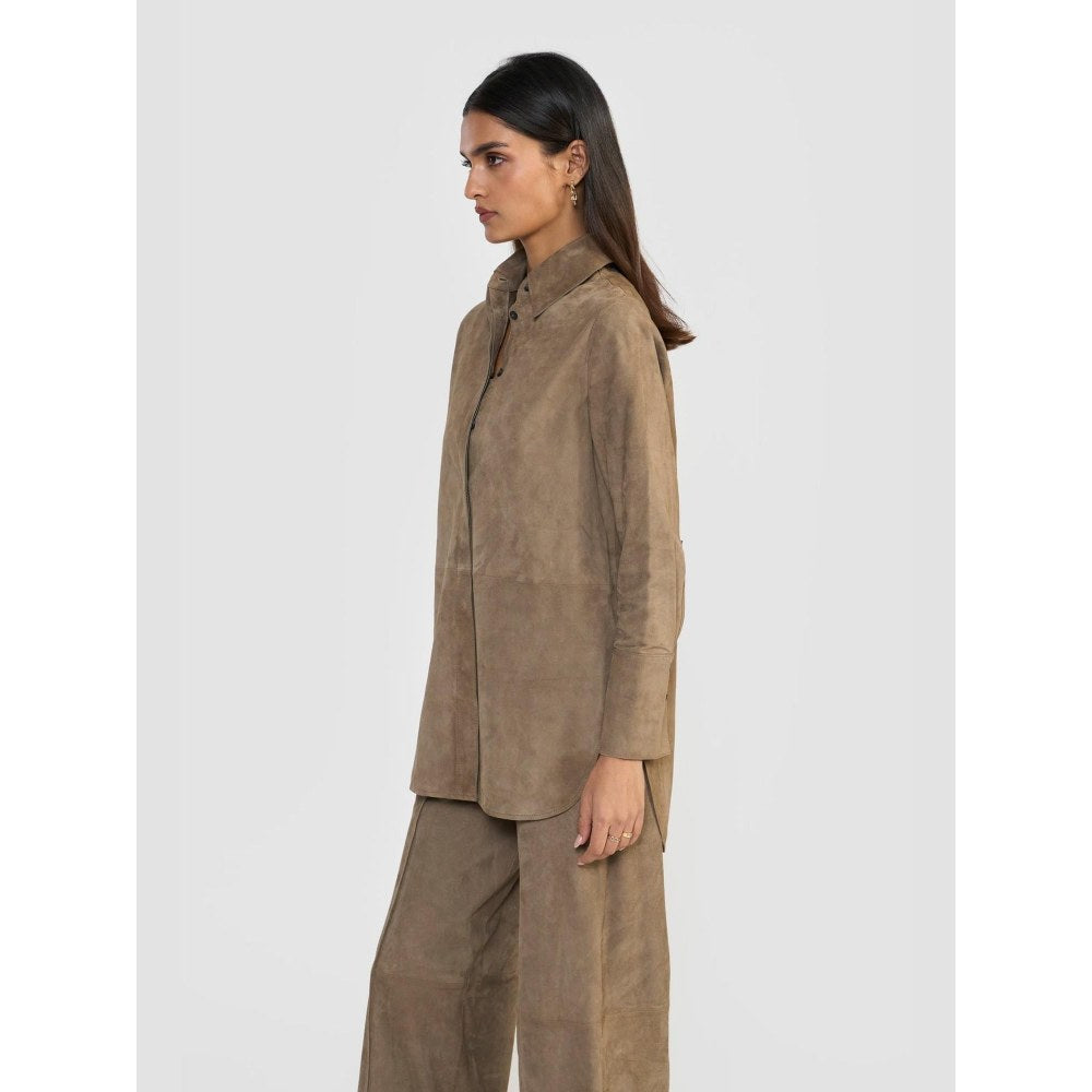 Perona Brown Mizuki Suede Solid Shirt