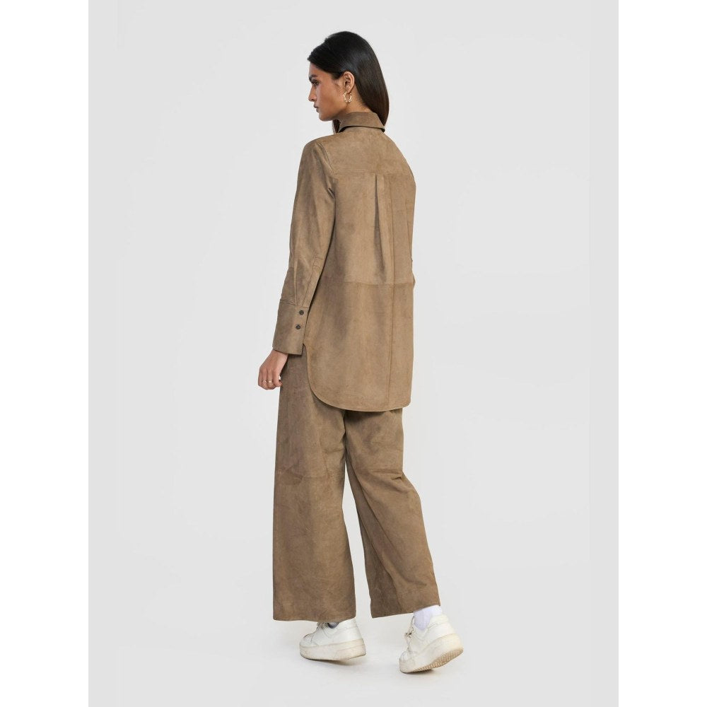 Perona Brown Mizuki Suede Solid Shirt