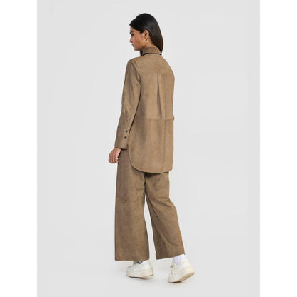 Perona Brown Mizuki Suede Solid Shirt