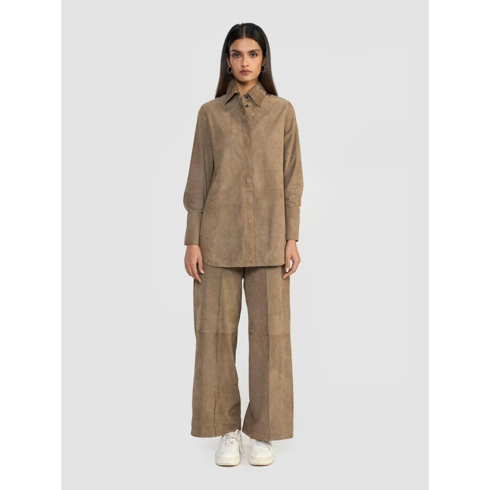 Perona Brown Mizuki Suede Solid Shirt