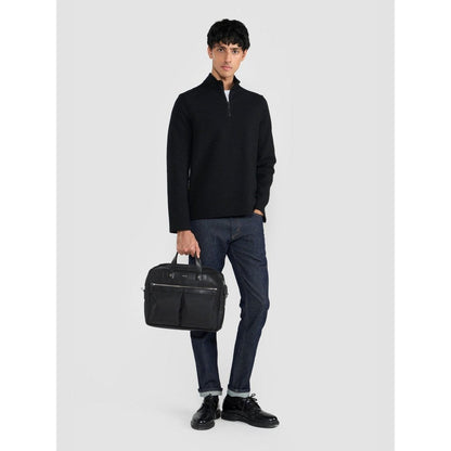 Perona Black Pete Wool High Neck Solid/Plain T-Shirt