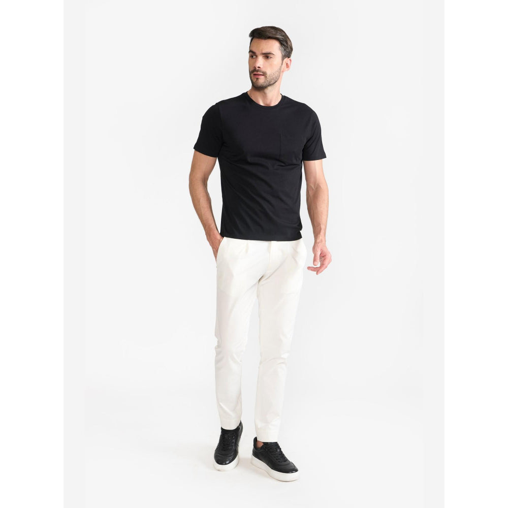 Perona Black Caden Pure Cotton Crew Neck Solid/Plain T-Shirt