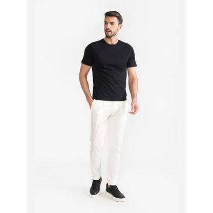 Perona Black Caden Pure Cotton Crew Neck Solid/Plain T-Shirt