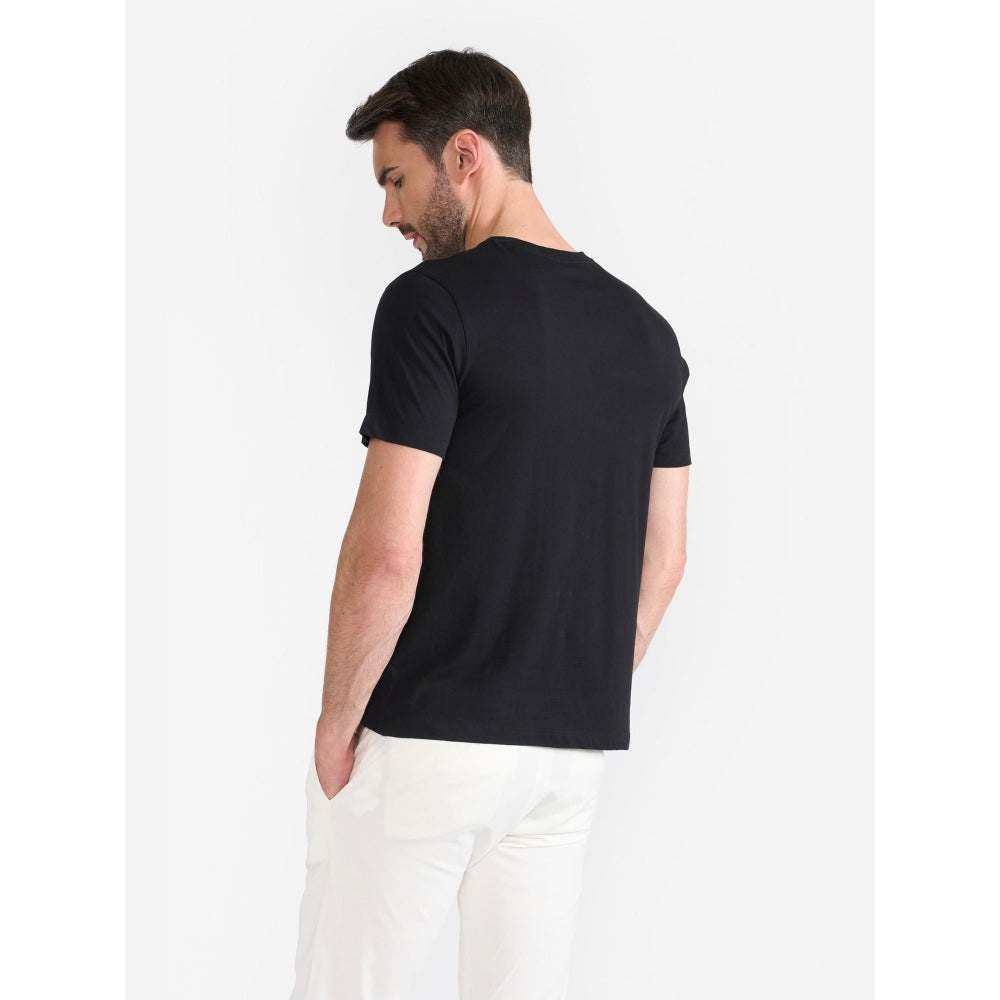 Perona Black Caden Pure Cotton Crew Neck Solid/Plain T-Shirt