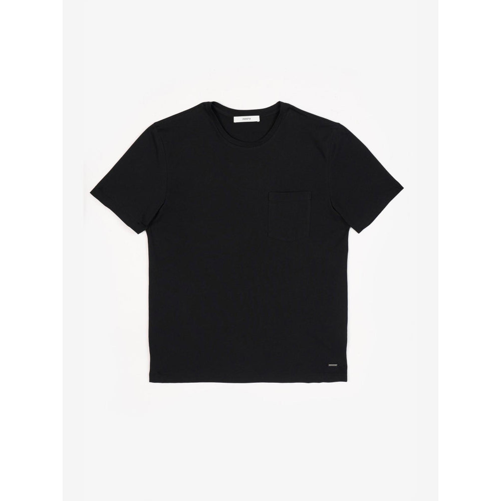 Perona Black Caden Pure Cotton Crew Neck Solid/Plain T-Shirt