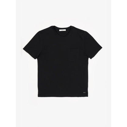 Perona Black Caden Pure Cotton Crew Neck Solid/Plain T-Shirt