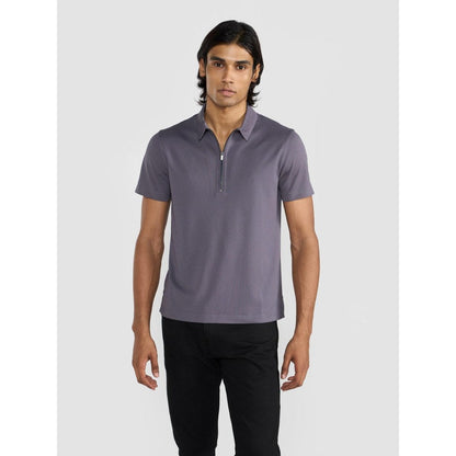 Perona Grey Casper Polyester Collar Neck Solid/Plain Polo T-Shirt