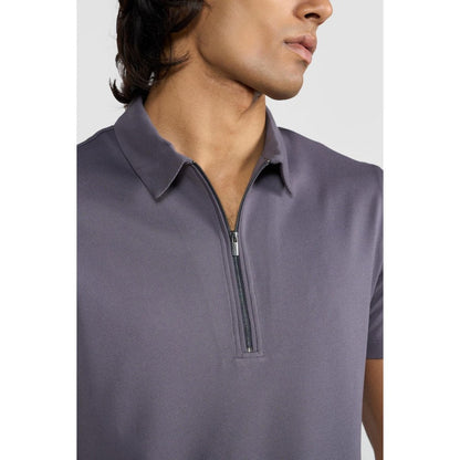 Perona Grey Casper Polyester Collar Neck Solid/Plain Polo T-Shirt