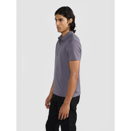 Perona Grey Casper Polyester Collar Neck Solid/Plain Polo T-Shirt