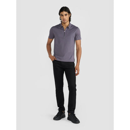 Perona Grey Casper Polyester Collar Neck Solid/Plain Polo T-Shirt