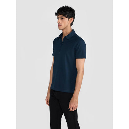 Perona Navy Blue Casper Polyester Collar Neck Solid/Plain Polo T-Shirt