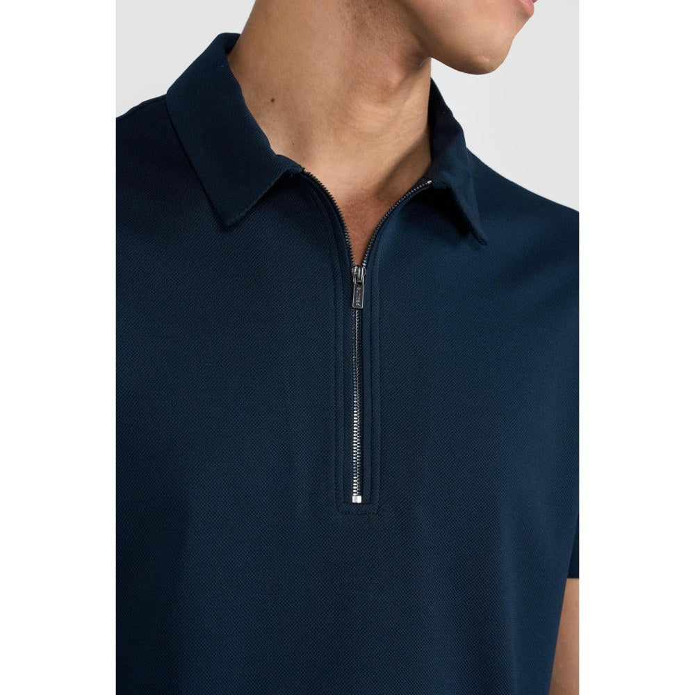 Perona Navy Blue Casper Polyester Collar Neck Solid/Plain Polo T-Shirt
