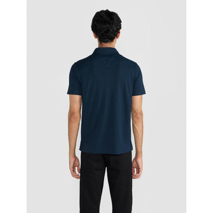Perona Navy Blue Casper Polyester Collar Neck Solid/Plain Polo T-Shirt