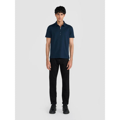 Perona Navy Blue Casper Polyester Collar Neck Solid/Plain Polo T-Shirt
