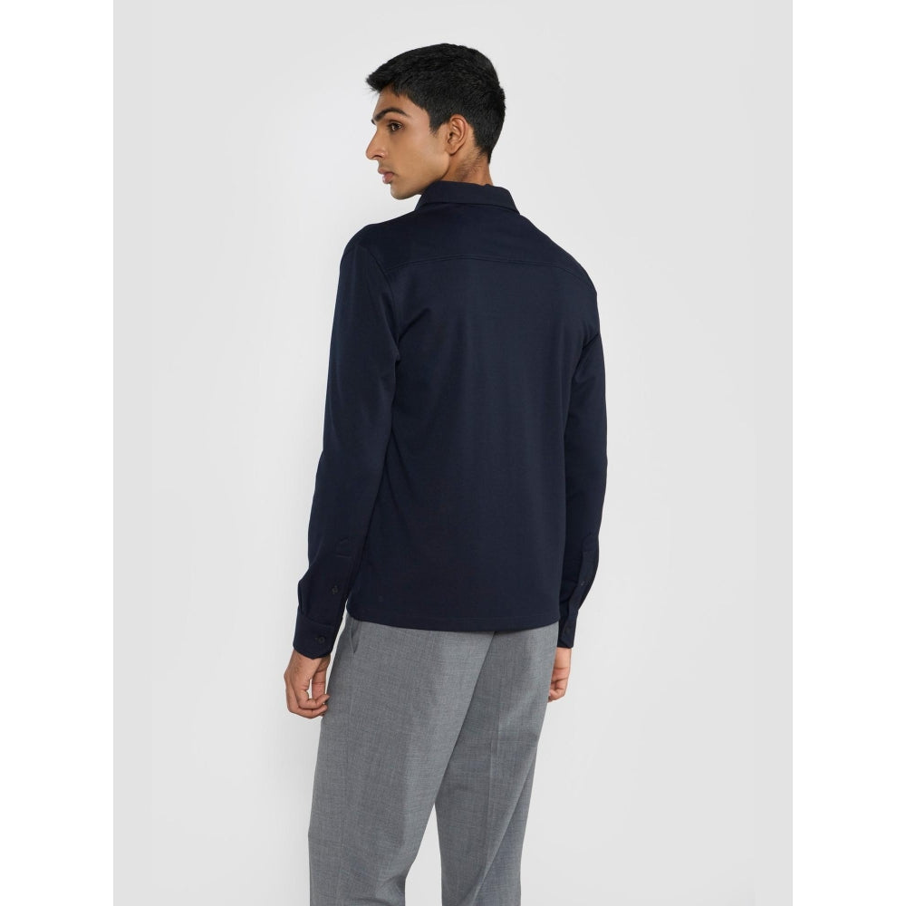 Perona Navy Blue Marin Cotton Blend Collar Neck Solid/Plain Polo T-Shirt