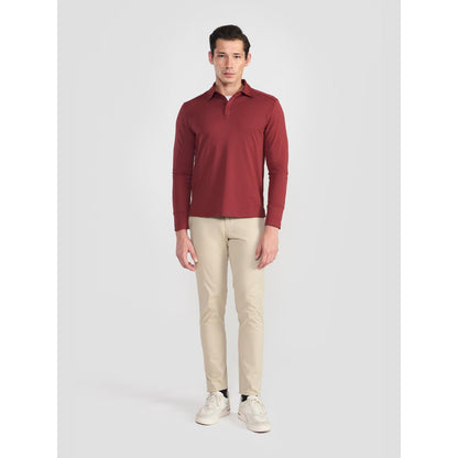 Perona Red Mike Polyester Collar Neck Solid/Plain Polo T-Shirt
