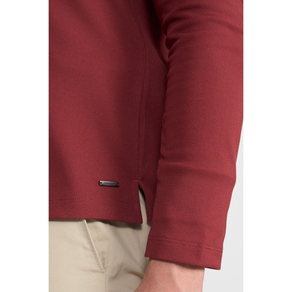 Perona Red Mike Polyester Collar Neck Solid/Plain Polo T-Shirt