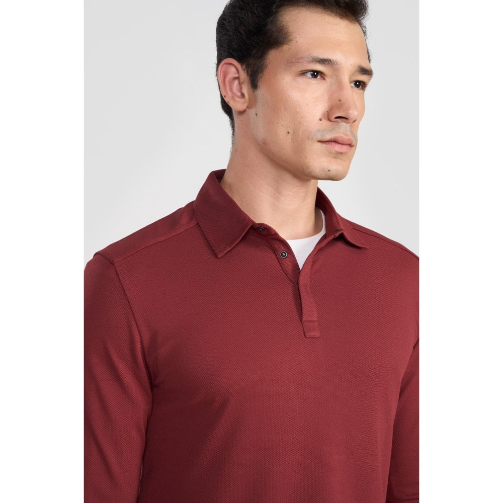 Perona Red Mike Polyester Collar Neck Solid/Plain Polo T-Shirt