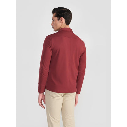 Perona Red Mike Polyester Collar Neck Solid/Plain Polo T-Shirt