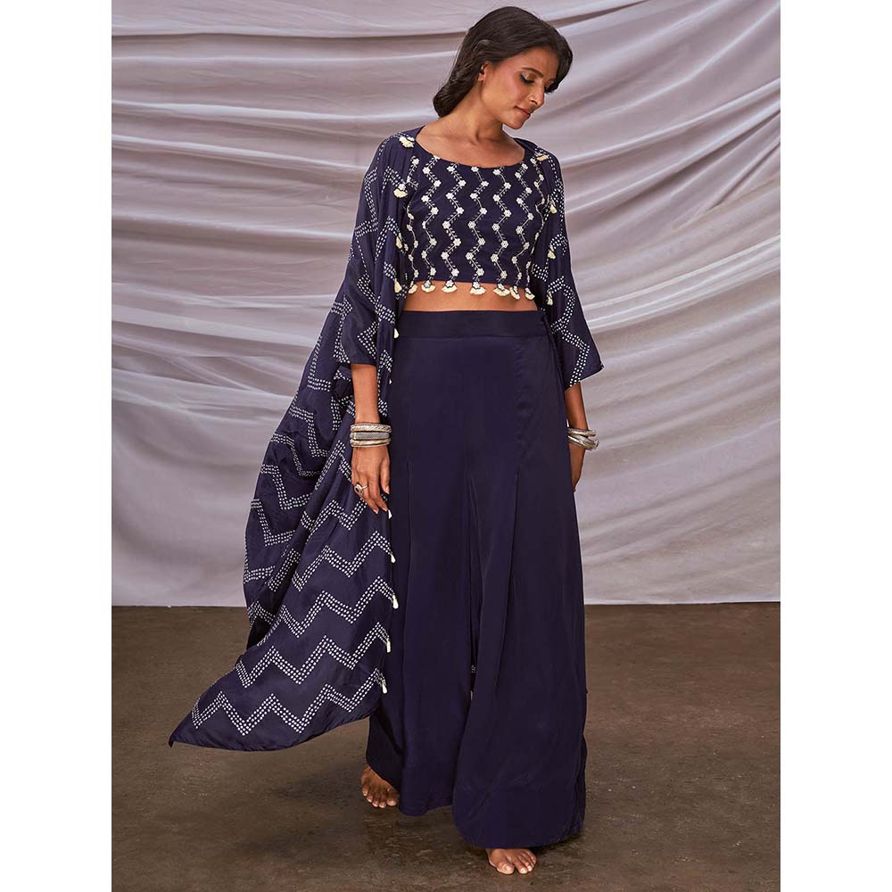 PINK CITY BY SARIKA Zig-Zag Bandhani Cape with Flared Pants (Set of 3)