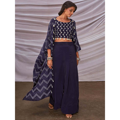 PINK CITY BY SARIKA Zig-Zag Bandhani Cape with Flared Pants (Set of 3)