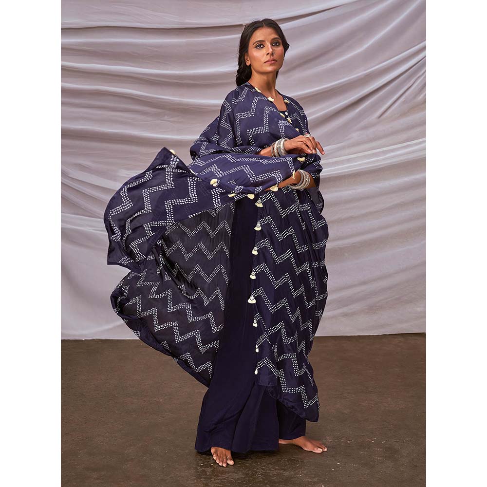 PINK CITY BY SARIKA Zig-Zag Bandhani Cape with Flared Pants (Set of 3)
