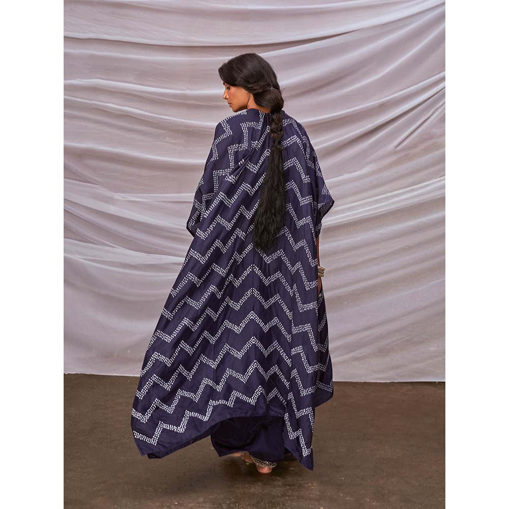 PINK CITY BY SARIKA Zig-Zag Bandhani Cape with Flared Pants (Set of 3)