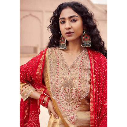 PINK CITY BY SARIKA Tissue Kurta with Pant and Bandhni Dupatta (Set of 3)