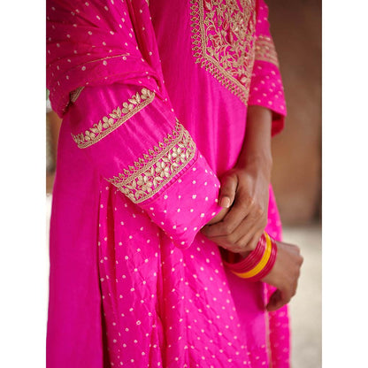 PINK CITY BY SARIKA Bandhni Short Kurta with Sharara and Dupatta (Set of 3)