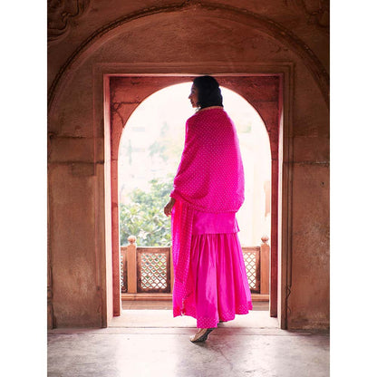 PINK CITY BY SARIKA Bandhni Short Kurta with Sharara and Dupatta (Set of 3)