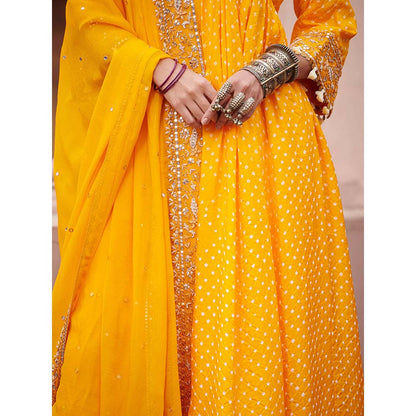 PINK CITY BY SARIKA Bandhni Cross Yoke Kurta with Pant and Dupatta (Set of 3)
