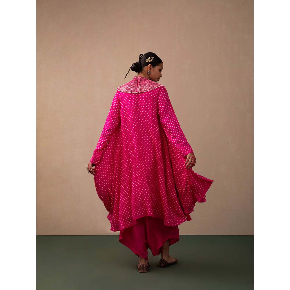 PINK CITY BY SARIKA Bandhni Kurta with Dhoti Mirror and Pearl Collar (Set of 2)